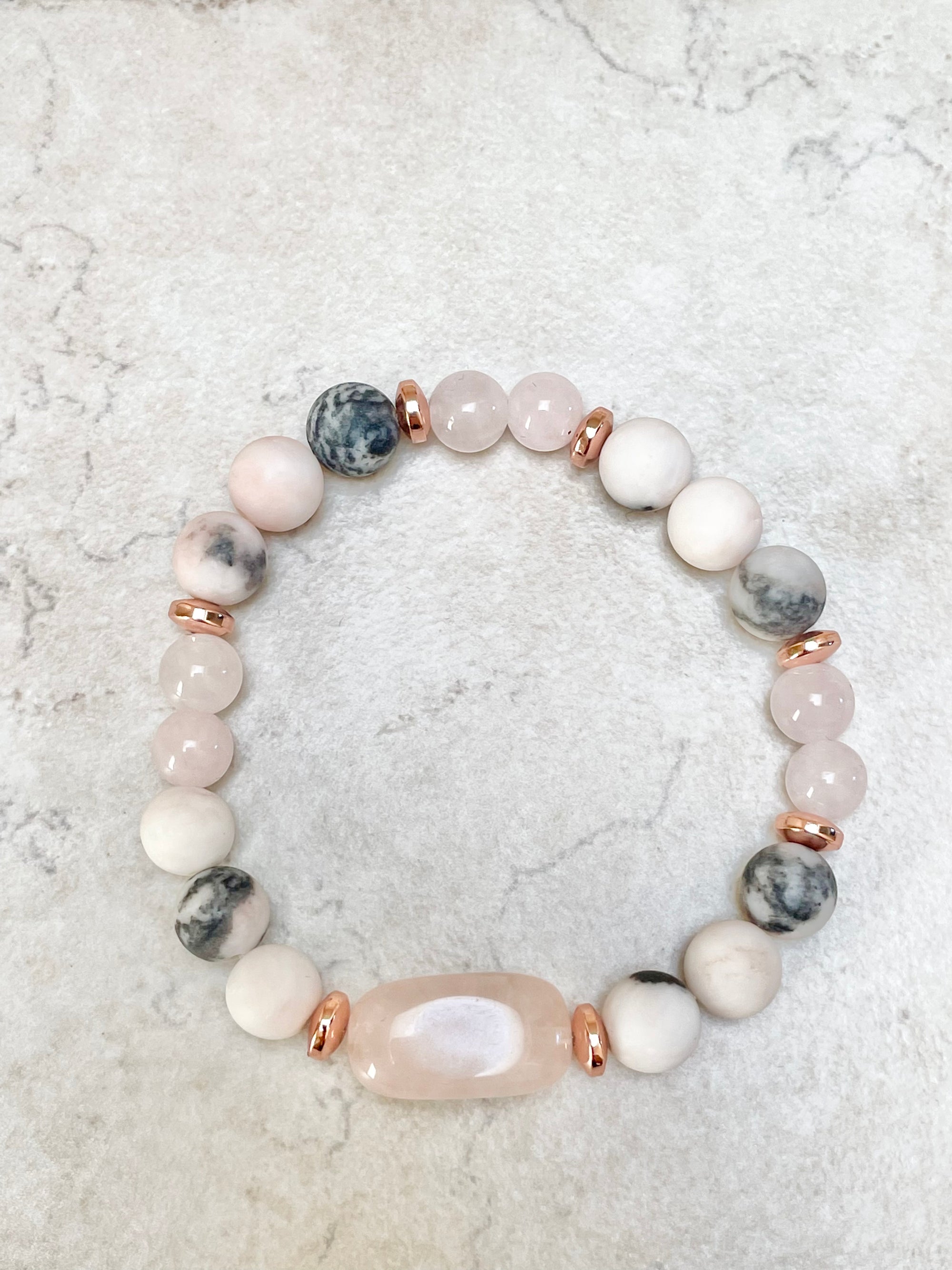 Pink Jasper with Rose Gold Hematite Spacers Stretch Bracelet with