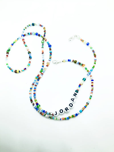 Rainbow Beaded Face Mask Chain and Organic Face Mask Set