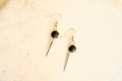 Silver Spike Earrings, Essential Oil Earrings, Lava Stone Diffuser Jewelry For Women, Edgy Jewelry, Aromatherapy, Birthday Gift For Girls