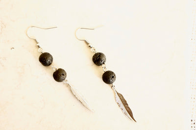 Silver Feather Earrings Diffuser Jewelry Aromatherapy Jewelry Essential Oil Lava Stone Earrings Gift For Yoga Lover Mom Birthday Gift