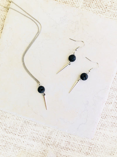 Silver Spike Earrings, Essential Oil Earrings, Lava Stone Diffuser Jewelry For Women, Edgy Jewelry, Aromatherapy, Birthday Gift For Girls