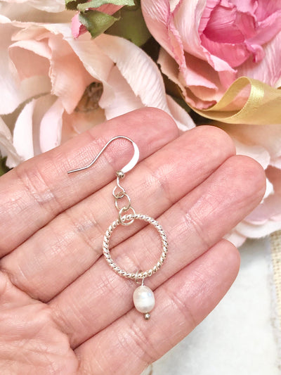 sterling silver freshwater pearl earrings dangle, June birthstone earrings girls drop earrings, Jr bridesmaid gift jewelry, flower girl